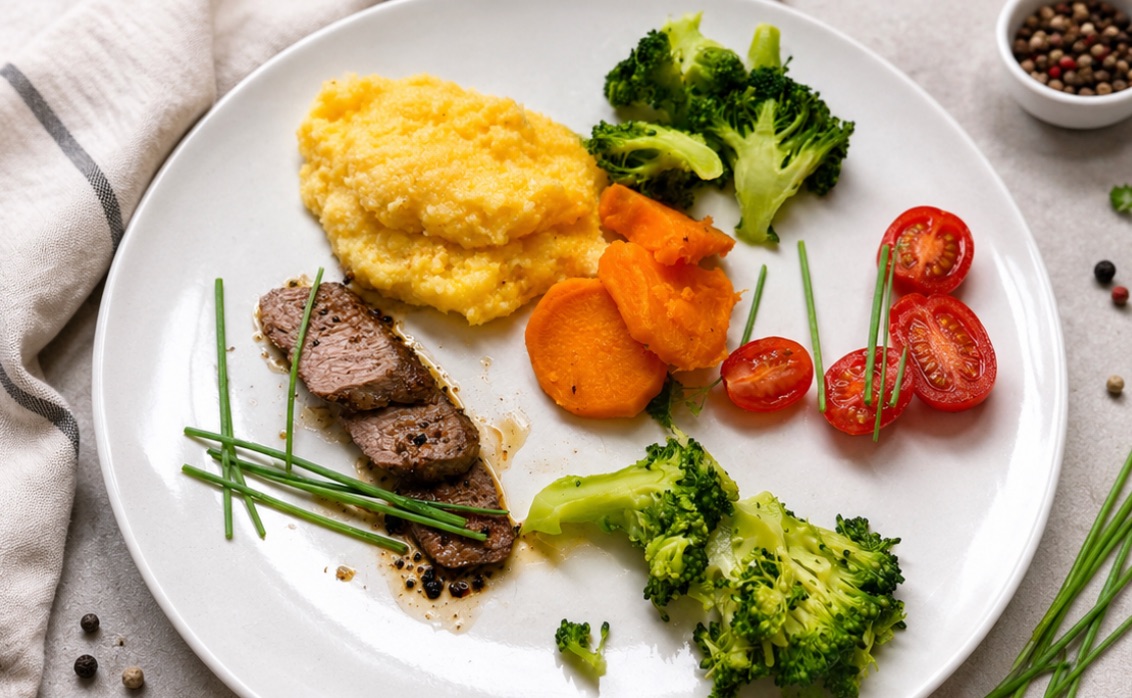 Polenta mit Lammlachsen & Süßkartoffel