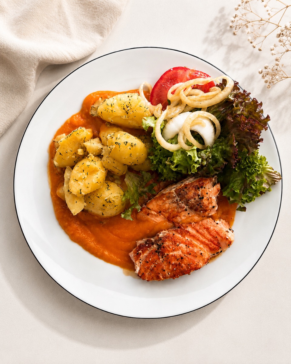 Lachs auf pikanter Süßkartoffelcreme mit Landkartoffel🍣🥗